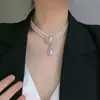 Nk-294 Collar Retro de Doble Capa con Forma de Gota de Agua Incrustada de Diamantes, Estilo Palacio Corto de Alta Gama de Nicho Lujo Accesible Nuevo Modelo Caliente para Mujer