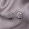 Pendientes Europeos y Americanos de Diamante Completo, Exquisitos y Compactos Pendientes de Diamante Redondo, Estilo Fresco, Pendientes Versátiles y de Alta Gama al por Mayor