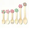 Cuchillo y tenedor de madera desechables cuchara al por mayor protección ambiental vajilla de abedul logotipo degradable tenedor cuchara de madera para helado postre