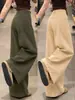 Calça de Trabalho Scimitar Verde Militar para Mulheres, Outono 2026 Nova Cintura Alta Caimento Solto Petite Esportiva Perna Larga Casual