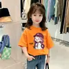 Roupa Infantil de Manga Curta para o Verão, Algodão Puro Novo Estilo 2026, Blusas Infantis de Tamanho Médio e Grande, Camiseta de Manga Curta da Moda para Meninas