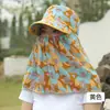 Sombrero para Ciclismo de Verano, Sombrero con Protección Solar, Velillo para Cubrir Cara y Cuello, Ala Ancha, Sombrero Integral para Mujer para Exteriores para Recoger Té