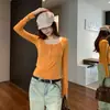 Fotos reales: Camiseta protectora del sol ligera de manga larga con cuello en U y ribete de encaje para mujer, nueva colección de otoño, top elegante 25186