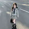 Conjunto de uniforme JK estilo escolar para niñas, atuendo de otoño para niños mayores, ropa estilo universitario, conjunto de dos piezas con falda plisada