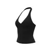 Conjunto de yoga y fitness estilo europeo y americano con cuello halter para mujer, cuello en V, realza el busto, levanta glúteos, para correr, conjunto deportivo de dos piezas