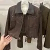 Jaqueta de Couro Casual Versátil Estilo Coreano Simples com Gola Lapela e Zíper para Mulheres Baixinhas, Peça de Outerwear Tendência Outono 2026