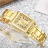 Reloj cuadrado pequeño para mujer de venta caliente transfronteriza con correa de acero dorado, reloj de cuarzo, fabricante de relojes de moda y elegantes, al por mayor en stock.