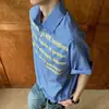 Camisa de Manga Corta a Cuadros con Estampado de Letras Estilo Callejero Americano para Hombre, Estilo Vacaciones de Verano, Camisa Versátil Casual Holgada para Hombres y Mujeres
