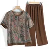 Conjunto de Verano para Mamá 2026 Estilo Nuevo para Mujeres de Mediana Edad Cuello Redondo Manga Corta Camiseta de Flores Camisa Holgada Talla Grande