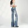 Novo Produto com Apelo Visual da Estética Russa, Refrescante e Chamativo, Jeans Micro Flare Stretch de Cintura Baixa Azul Claro, Suporta Dropshipping