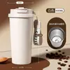 Copo Térmico de Aço Inoxidável 304 com Logo Personalizado, Copo de Café Isolado, Copo Portátil com Canudo para Duas Bebidas, Copo para Presente Corporativo