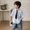 Ropa Infantil Haima Verano Nuevo Camisa de Algodón Puro para Niños Estilo Coreano Estilo Academia Manga Corta Verano Camisa Delgada para Niños