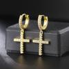 Brincos de argola com cruz de zircônia quente transfronteiriços brincos europeus e americanos totalmente cravejados de diamantes banhados a ouro brincos hip hop modernos masculinos atacado
