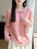 Suéter de punto para mujer 100% lana tejido a mano con ganchillo, calado, cuello polo, delicado y suave, corte holgado, adecuado para ir al trabajo, top de meter
