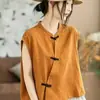 Nova Camisa de Algodão Dupla Face Bebê com Botão de Sapo Estilo Literário Retrô para Mulheres Novo Estilo Chinês Estilo Nacional Personalidade Versátil Solto Tendência