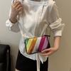 Bolso Cuadrado Pequeño con Raya Arcoíris de Color Contrastante para Mujer 2025 Otoño Nuevo Moda Coreana Bolso de Hombro con Cadena Empalmado Estilo Occidental Bolso Cruzado