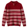 Suéter de Cashmere Listrado Vermelho Ano Novo 2026 Infantil Meninos Gola Alta Meia Pulôver Meninas Espessado Crianças de Meia-Idade e Mais Velhas