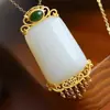 Prata Esterlina S925 Inlaid Jade Natural Hetian Nada Colar Pingente Jaspe Inlaid Simples Moda Tecnologia Dourada