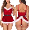 Conjunto de Dos Piezas de Lencería y Pijamas de Exportación Europea y Americana Encanto Navideña Pantalones Cortos de Tirante Satén Sexy Ropa de Casa