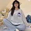 Pijama de Nuevo Llegada Primavera y Otoño 2024 para Mujer de Manga Larga de Algodón Holgado Talla Grande Ropa de Casa Casual de Manga Larga Traje para Mujer