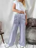 Moda Feminina Nova Outono e Inverno 2025 Amazon Europeia e Americana Transfronteiriça Soltos Listrados Bolso Moda Casual Calças de Pernas Largas para Mulheres