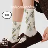 Calcetines de Punto Hechos a Mano para Mujer Otoño-Invierno, Calcetines sin Costuras a Media Pantorrilla, Algodón, Artísticos Vintage, Bloque de Color Inspirado en Plantas, Estilo Bosque, Calcetines de Mujer de Moda Japonesa