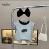 Conjunto de Ropa de Verano Nuevo Estilo Coreano con Encaje Floral para Niñas, Atuendo de Moda Tendencia con Pantalones Cortos