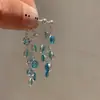Brincos de Franja com Zircônia Azul Glacial Estilo Nicho Fresco Versátil de Verão Brincos Frontais e Traseiros Estilo Férias
