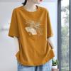 Camiseta Casual de Algodão Puro com Manga Curta para Mulheres 2026 Verão Novo Estilo Elegante Reduzidor de Idade Camisa Básica Tamanho Grande Top Estampado Redutor de Idade