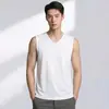 Chaleco de Modal para Hombre Fitness Baloncesto Seda de Hielo Sensación Fresca Antibacteriano Antiácaros Camiseta sin Mangas de Cuello en V Secado Rápido Chaleco Deportivo
