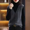 Cardigan de Tricô Gola V Slim Fit Simples Solto Cor Sólida Estilo Coreano Camisa de Malha Colete Suéter Roupa Externa Feminina Primavera e Outono 2026