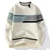 2026 Suéter Masculino Gola Redonda Color Block Malha Jovem Espessado Moda Casual Top