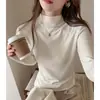 Top Básico Adelgazante de Mezcla de Lana con Cuello Alto para Mujer, Ropa de Abrigo para Otoño/Invierno, Camiseta Versátil Gruesa Cepillada