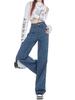 Jeans retro de pierna ancha cruz irregular retro rectos sueltos de pierna ancha pantalones de mujer de cintura alta para trapear