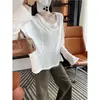 ¡Artículo de moda~! Top de manga larga para mujer en mezcla de lana Tencel, nueva colección de otoño 2026, versátil y de corte holgado, capa base