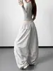 Calça cargo feminina cor damasco, novo estilo primavera/outono 2025, plissada, retrô americano, casual, solta, calça longa de perna larga oversized