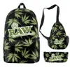 Amazon Nueva Mochila para Tabaco de Cigarro RAW Mochila Casual de Moda para Exteriores Mochila Escolar para Estudiantes Juego de Tres Piezas