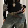 Cinto Plush com Rebites Estilo Maillard Retrô Sexy para Mulheres com Saia e Jeans com Cinto Decorativo de Coração Esculpido