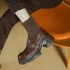 Botines Gruesos de Camelia para Mujer, Botas Estrechas de Tacón Grueso, Nuevos Botines de Calcetín Elástico Tejidos con Retazos de Punta Redonda para Otoño/Invierno