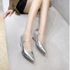 Zapatos de Tacón de Cuña con Punta Afilada para Mujer Primavera 2025 Tacones Altos Franceses Elegantes Moda Flats Hebilla de Una Línea Zapatos de Banquete Zapatos de Cuero Pequeños