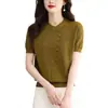 Top Fino Sexy de Cor Pura para Mulheres 2025 Novo Estilo de Verão Solto e Estiloso Cobrindo a Barriga Pulôver Tricotado para Mães