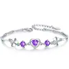 Pulsera de circonita amatista trébol corazón de amor en forma de corazón de microincrustación de circón pulsera de corazón de melocotón corazón de océano diosa