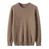 Nuevo Suéter de Lana Australiana de Cuello Redondo para Hombre de Primavera y Otoño Top Casual Camiseta Base de Color Sólido Suéter de Punto Versátil para Hombre