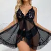 Comercio Exterior Europeo y Americano Nuevo Estilo Lencería Sexy, Camisón Sexy de Malla Transparente con Tirantes y Abertura para Mujer, Conjunto Sexy al por Mayor