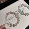 Pulsera con Lazo de Perlas Aquamarus Dulces Francesas Moda Corazón de Chica Suave Pulsera Elástica para Mejores Amigas
