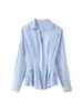 Venta al por mayor de ropa nueva para mujer para comercio electrónico transfronterizo: camisas versátiles, de un solo pecho, de manga larga, plisadas y que ciñen la cintura, con cuello
