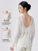 Top deportivo para mujer de corte holgado con cuello en V, camisa de fitness casual de manga larga de doble uso, cubierta de yoga ligera y transpirable