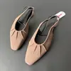 2026 Verão Sapatos Rasos Amassados Sem Costas Femininos Superfície Fosca Bico Quadrado Tira no Tornozelo Tamanho Grande Sapatos Individuais Comércio Exterior Atacado Transfronteiriço