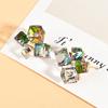 Brincos de cristal de fantasia tridimensional geométricos tridimensionais quadrados cor gradiente temperamento personalidade brincos de cristal de diamante quadrado para mulheres