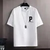 Camiseta de Manga Corta Transpirable de Seda Helada Blanca de Verano Delgada de Moda Holgada con Cuello Redondo Estampada Versátil Talla Grande para Hombre